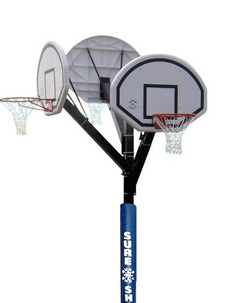 Three Hoop Basketball Post In Ground With Padding By Hotshot Sport